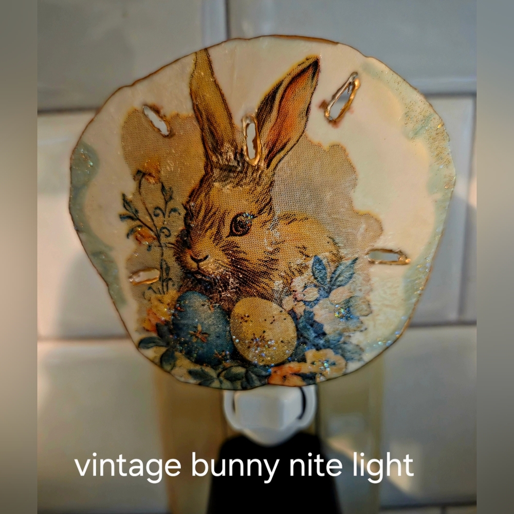 Bunny Night Light with Vintage Bunny Design On A Natural Sand Dollar